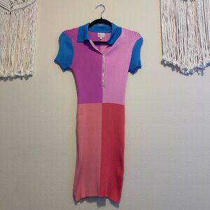 Colorful Knit Polo Dress